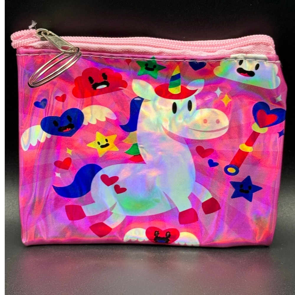 Unicorn‎ Holographic Pink Coin Pouch Zipper Wallet Kids Iridescent Small Bag